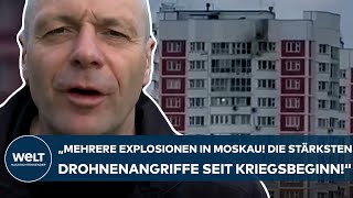 PUTINS INVASION quotMehrere Explosionen in Moskau Die stärksten Drohnenangriffe seit Kriegsbeginnquot [upl. by Southworth]