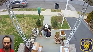 Porch pirate caught in act by homeowner tackled by police [upl. by Nayb]