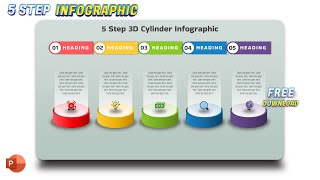 88Infographic PowerPoint  5 Step 3D Cylinder presentation Design  Free download [upl. by Anialad676]