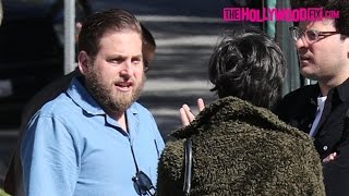 Jonah Hill Talks With Friends After Lunch At Hugos Restaurant In West Hollywood 22317 [upl. by Aerdnahc]