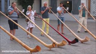 Swiss people playing big horns  Alphorn Players  Alps Horn  Alpine Horns Chur Switzerland [upl. by Archibold]