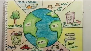 Save Earth Poster tutorial  Save earth save environment drawing [upl. by Nerb991]