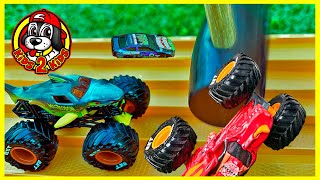 MONSTER TRUCKS VS RACE CARS 🔨 Smashing Hammer Swinging Pendulum Race Monster Jam amp Hot Wheels [upl. by Wiedmann]