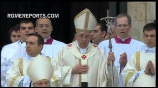 Pope Francis greets Benedict XVI before start of canonization ceremony [upl. by Fadas]