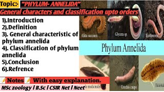 phylum annelidageneral characteristic and classification upto odrders [upl. by Lat]