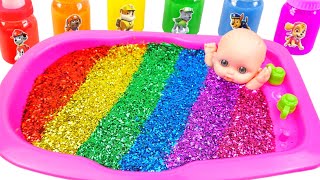 Mixing All My Slime l How To Make Rainbow Glitter Bathtub Glossy Slime Satisfying ASMR [upl. by Morten]