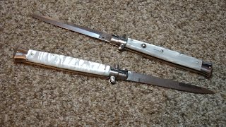 SKM  Renzo Beltrame 13quot Italian Stiletto Switchblade White Pearlex Automatic Knife  Bayonet [upl. by Selrac]