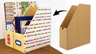 Cardboard Magazine File Holder  Cardboard Storage File Organizer  Cardboard Craft  DIY Room Decor [upl. by Stillas754]