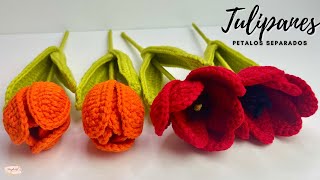 Tutorial Tulipanes Tejidos  Abiertos Y Cerrados  Pétalos Separados 💜Mayelin Ros [upl. by Rosenstein]