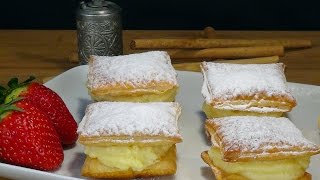 Receta Pastelitos de hojaldre con crema Miguelitos  Recetas paso a paso Loli Domínguez [upl. by Kriste562]