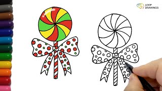 How to Draw a Christmas Lollipop 🍭❤️🎄 Drawing amp Coloring [upl. by Arabele]