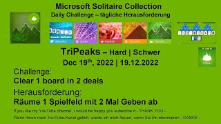 Solitaire Daily Challenges  TriPeaks  Hard  Dec 19th 2022 [upl. by Eseerahs]