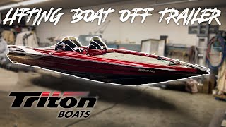 DIY Bass Boat Restoration  Part 3 How To Lift Boat Off Trailer In Garage [upl. by Wilfreda]