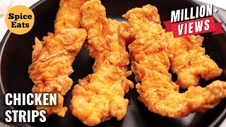 KFC STYLE CRISPY CHICKEN STRIPS  CHICKEN FINGERS  SPICY CRISPY CHICKEN STRIPS [upl. by Prissy976]