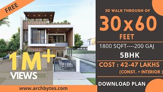 30x60 House Design 3D  1800 Sqft  200 Gaj  5 BHK  Modern Design  Terrace Garden  9x18 Meters [upl. by Anegue]