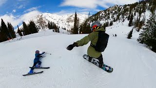 Dad Saves His Little Girl Ski Lessons and Snowboard Routine for Kids and Baby 8 6 3 yrs old [upl. by Aleyak]