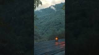 Rainy Night Relaxation Cozy Balcony with Fireplace And Rain Ambience For Deep Sleep Healing [upl. by Drofxer91]