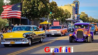 50 years of American graffiti Modesto California classic car show amp parade retro 2023 classic cars [upl. by Wallford]