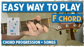 The Easy Way To Play F on Guitar For Beginners  Without Barre Chords [upl. by Arinaj]