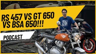 BSA Goldstar 650 vs Interceptor 650  Aprilia RS 457 vs GT 650 Podcast [upl. by Vachill521]