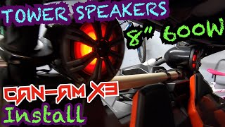 2021 CanAm Maverick X3 Turbo RR Kicker 8quot Tower Speaker Installation amp 4 Channel Amplifier [upl. by Lillis662]