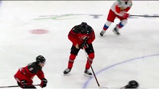 Kirby Dach Injury HandWrist  2021 WJC Exhibition Game vs Russia [upl. by Carolann]