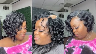 She wanted her real hair to be 100 protected  Beachwave quick weave bob [upl. by Daly]