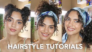 HAIRSTYLES FOR SHORT CURLY HAIR  Quick and Easy Tutorials [upl. by Ahtimat]