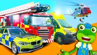 Emergency Vehicles Geckos Real Vehicles  Fire Truck Police Car and More  Learning For Kids [upl. by Mundy]