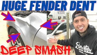 Huge fender dent repair  pdr deep smash [upl. by Lamrej]