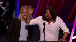 Dave Grohl amp Taylor Hawkins of Foo Fighters Induct Rush into the Rock Hall of Fame  2013 Induction [upl. by Hale]