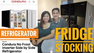 Condura No Frost Inverter Review Side by Side Refrigerator  Unboxing our New Ref  Fridge Stocking [upl. by Alleinad474]