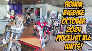 Kompletong Presyo ng mga Bigbike ni Honda Ngayong October 2024 [upl. by Nerrak]