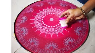 How to use Stencil for Rangoli designs [upl. by Yobybab]