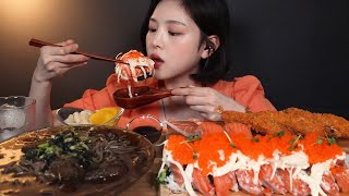 SUB살얼음 동동 냉모밀에 연어롤 연어초밥 먹방  🍣 새우튀김까지 리얼사운드 naengmomil salmon roll fried shrimp mukbang ASMR [upl. by Atnahsal476]