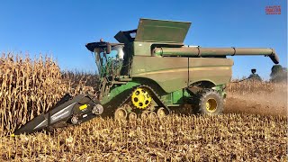 JOHN DEERE S780 Combine on Tracks Harvesting Corn [upl. by Anailli]