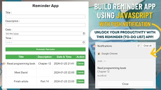 Build Reminder App Using JavaScript With Push Notification  ToDo List App With Notification Alert [upl. by Shirl]