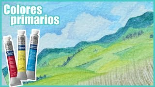 como pintar un paisaje en acuarela solo con colores primarios [upl. by Celestyn]