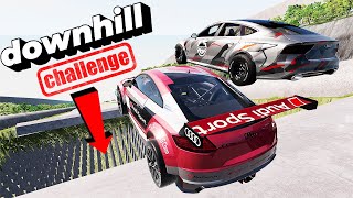 Cars VS Dangerous Downhill Track Challenge 4  BeamNG Drive [upl. by Ardnohsed]