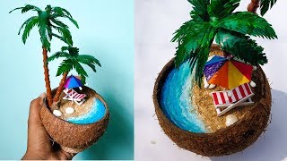 DIY Mini Beach in Coconut shell  Waste Materials Craft [upl. by Hbaruas78]