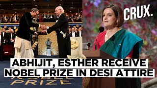 Abhijit Banerjee Esther Duflow Sport Desi Look for Nobel Prize Ceremony [upl. by Tome]