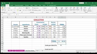 Calcular COSTO de Galletas en Excel [upl. by Enilrad]