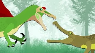 Dinosaurs cartoons battles Spinosaurus vs Sarcosuchus  DinoMania [upl. by Llevart332]