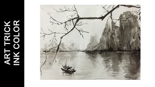 Chinese Ink Painting  Quick Draw by Ink  Art Trick [upl. by Nonnaer12]