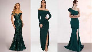 Ideas de vestidos de gala elegantes color verde oscuro Esmeralda [upl. by Margaux]