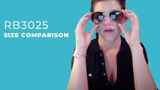 Size Comparison RB3025 RayBan Aviators 55mm 58mm 62mm Sunglasses [upl. by Noloc]