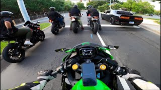 Tuned ZX4RR chasing 1000cc bikes [upl. by Airetal]