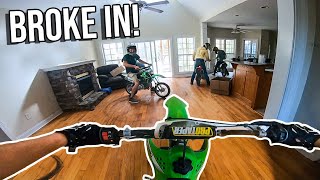 PITBIKES RACE INSIDE ABANDONED HOUSE FIRE ALARMS WENT OFF [upl. by Ellednahs]