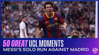 50 Great UCL Moments Lionel Messis Solo Run vs Real Madrid in 2011  CBS Sports Golazo [upl. by Brodie]