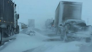 Winter blast Blizzard causing chaos on Manitoba highways [upl. by Aleel]